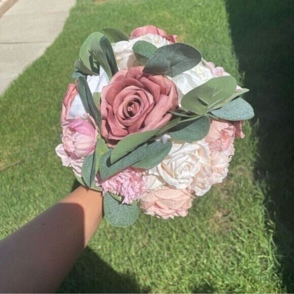BENCENTRE 10" Dusty Rose and Cream Artificial Flowers Bridal Bouquet